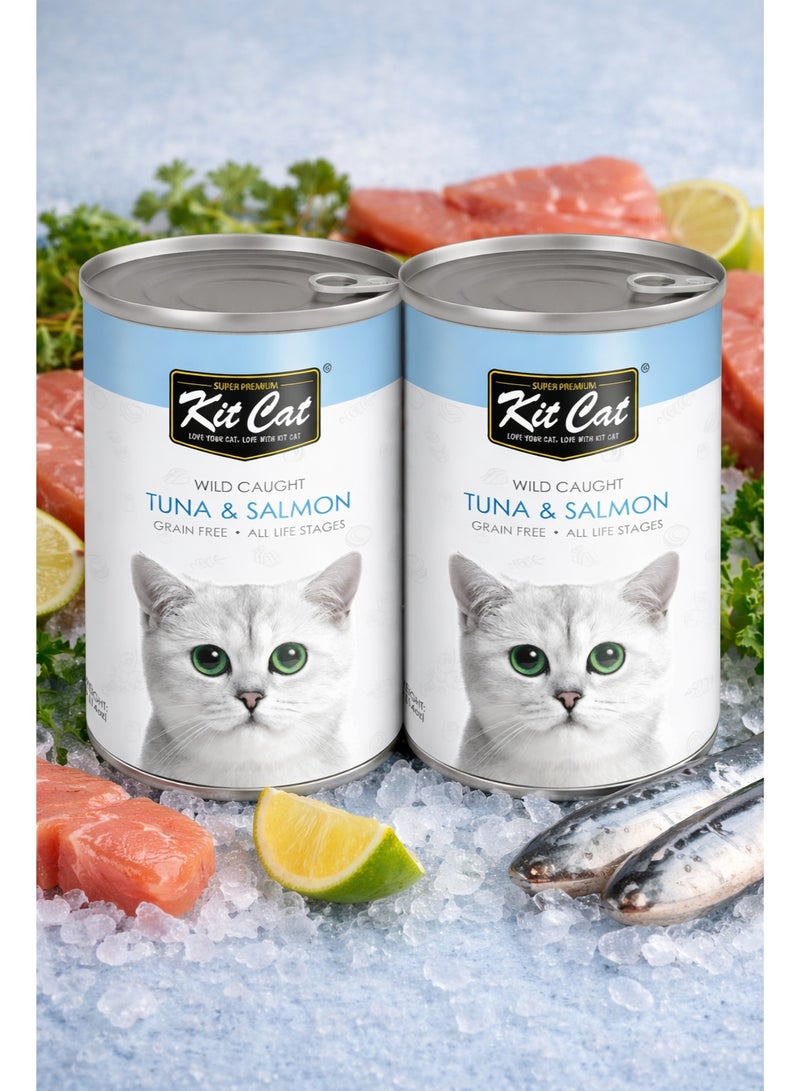 2 تونة وصيد بري مع السلمون طعام قطط معلب خالي من الحبوب 400 جرام